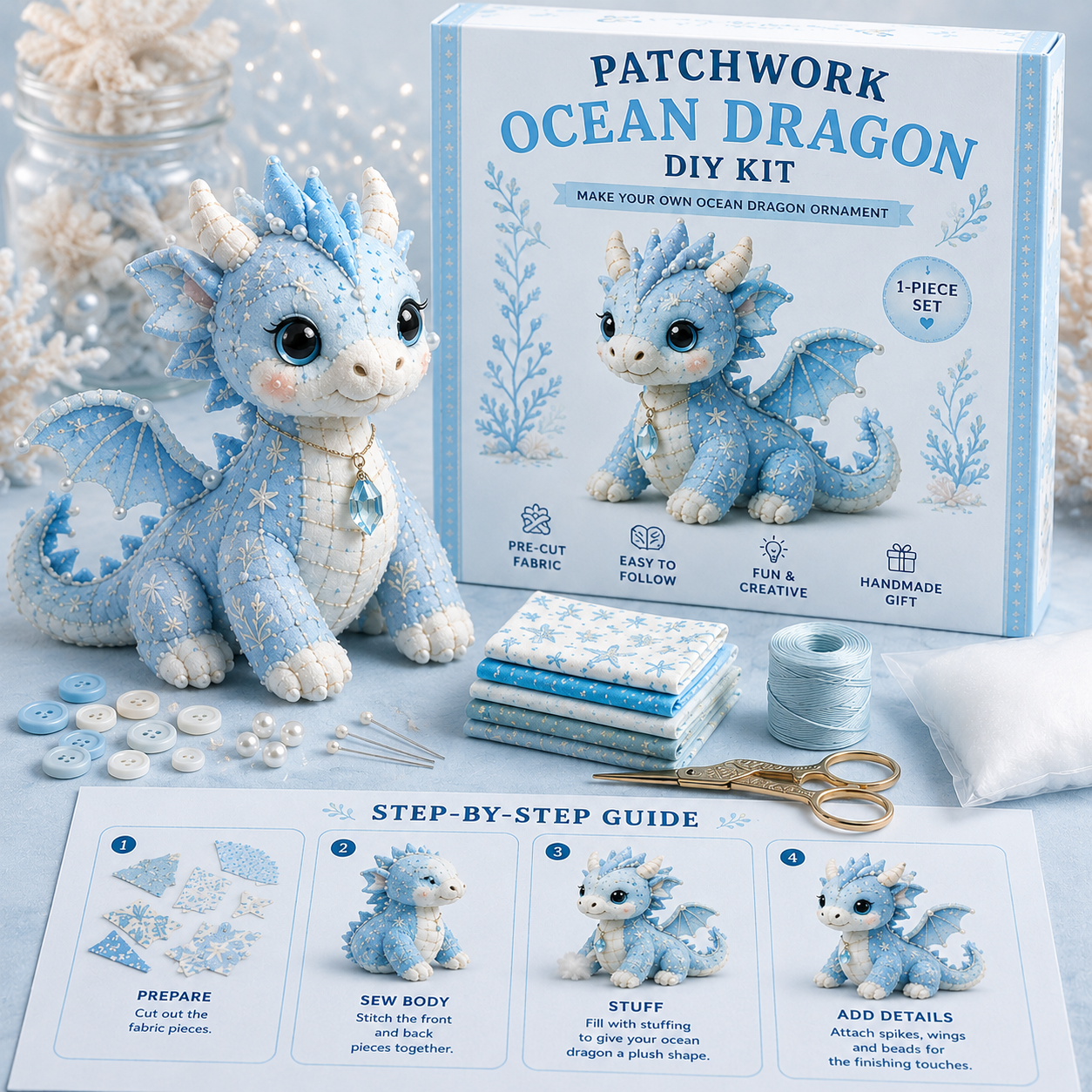 DIY Patchwork Dragon Kit – Craft Your Own Magical Collectible Dragon Plush 🎁 For Your Family ❤️