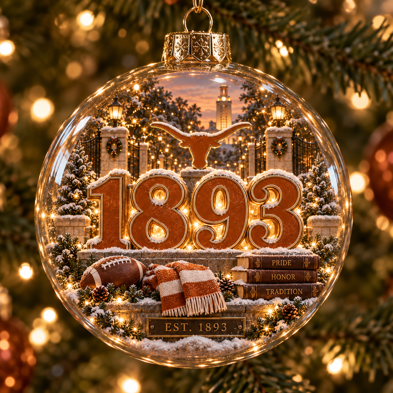 🏈🎄 Hook ’Em – Light-Up College Football Heritage Christmas Ornament