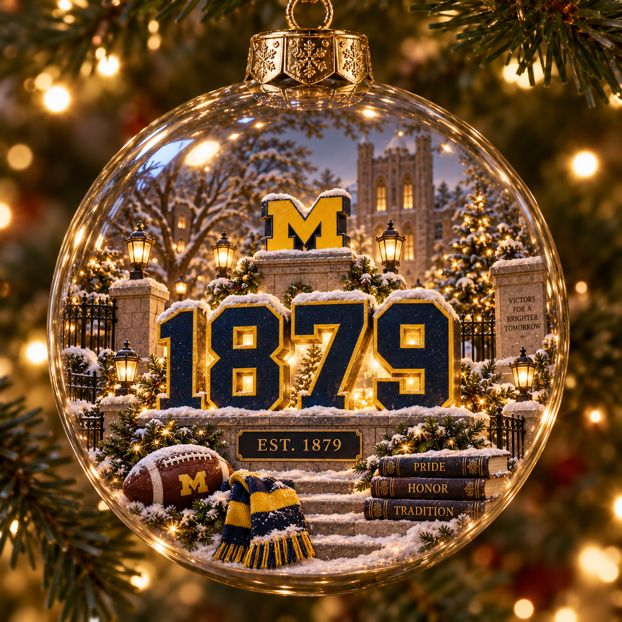 🏈🎄 Go Blue – Light-Up College Football Heritage Christmas Ornament