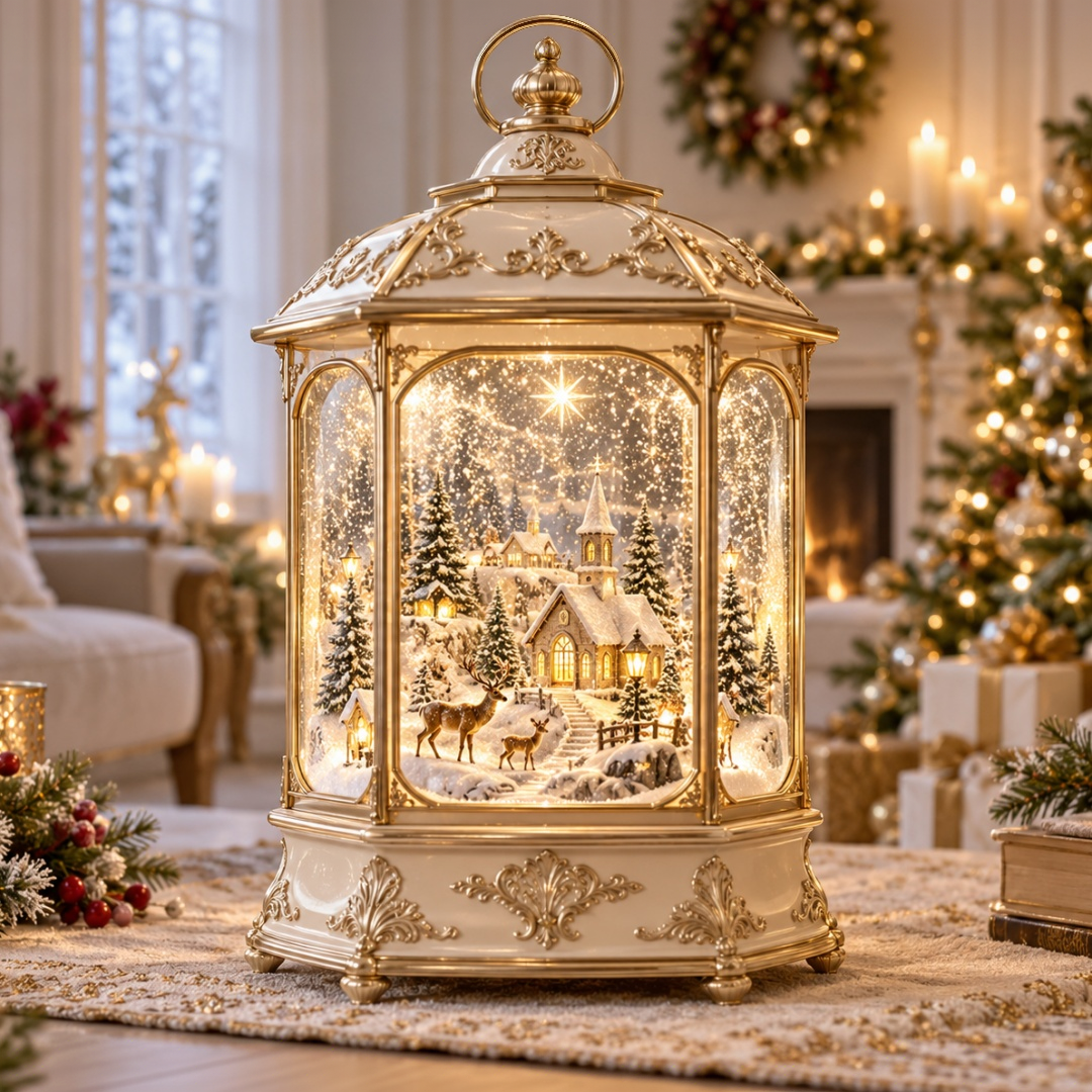 Christmas Light-Up Spinning Snow Globe Lantern