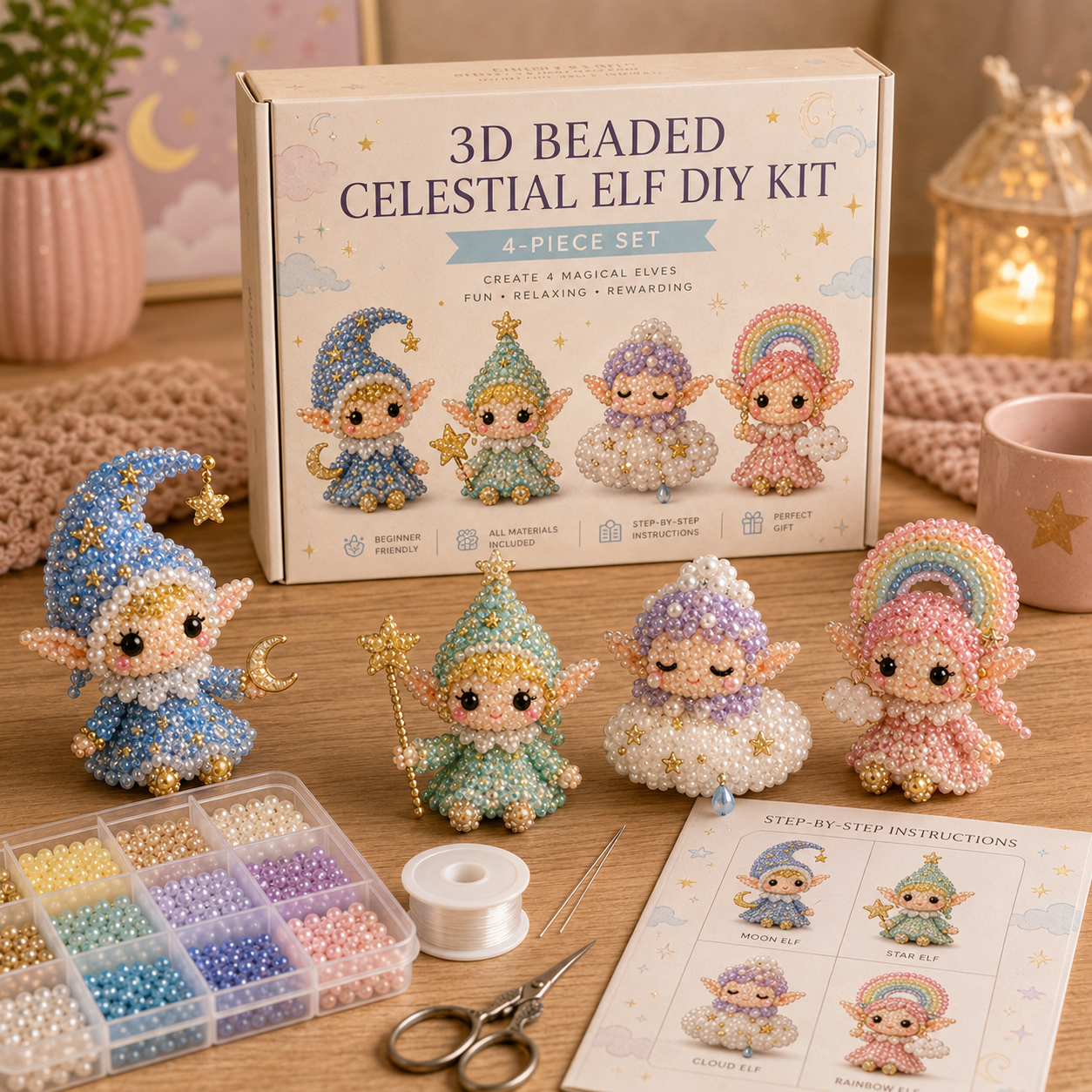 3D Beaded Magical Elf DIY Kit Cute Fantasy Craft Collectibles