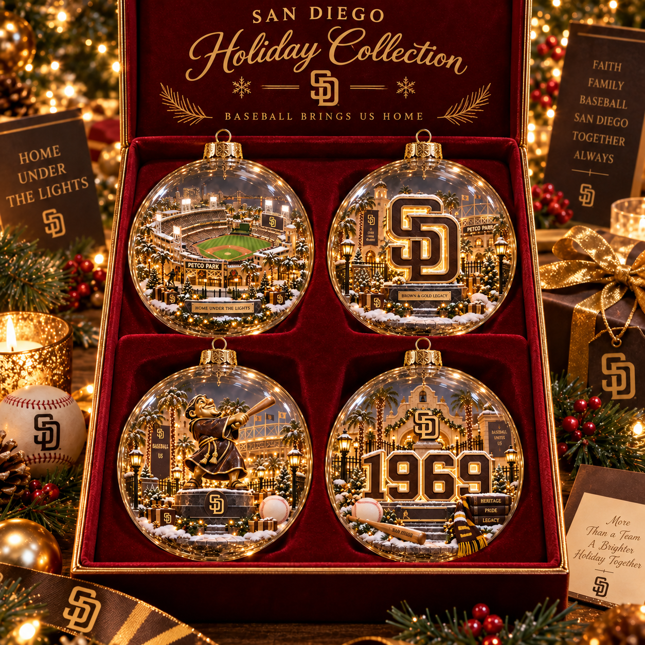 ⚾🎄 Faith. Family. Baseball. – Light-Up Baseball Heritage Christmas Ornament