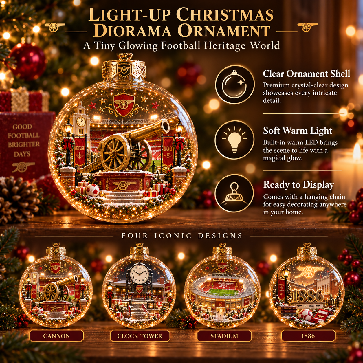 🎄 Victory Through Harmony Light-Up Football Christmas Globe Ornament
