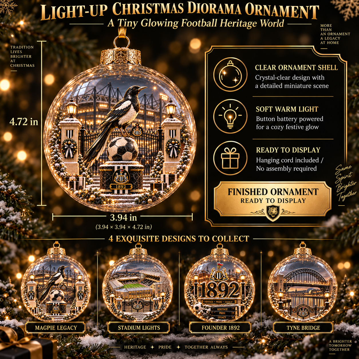 🎄 Howay the Lads Light-Up Football Heritage Diorama Ornament