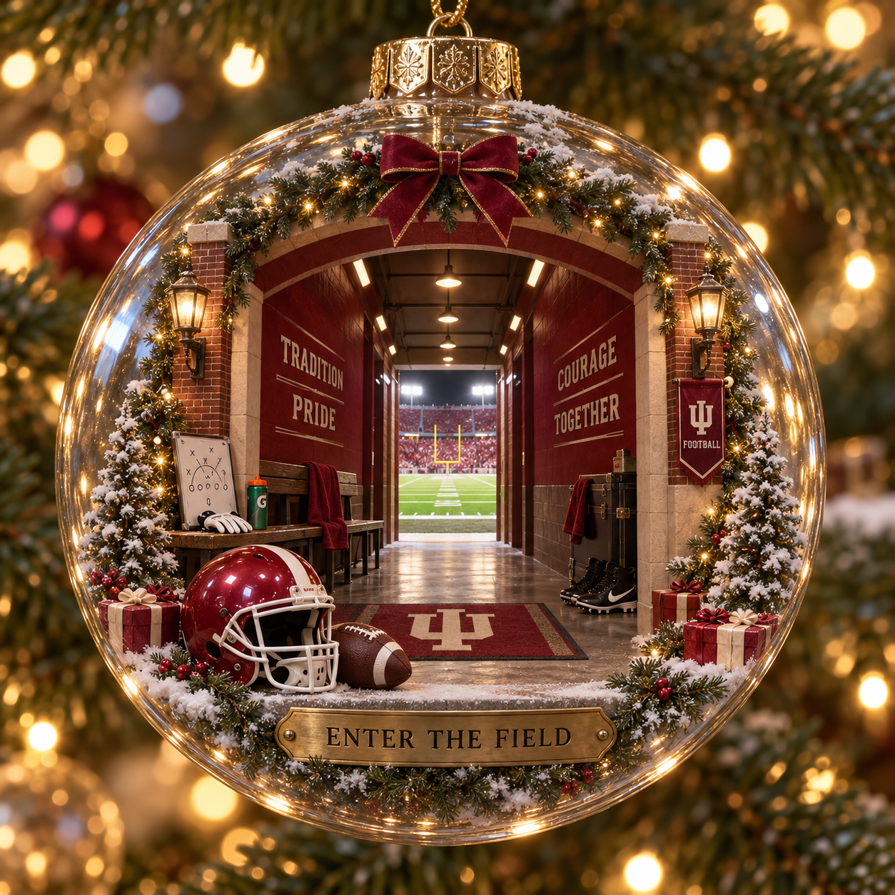 🎄 Go Hoosiers — Light-Up College Football Diorama Ornament