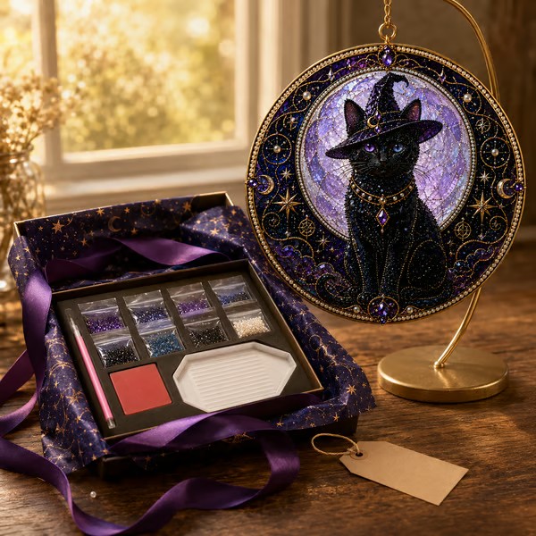 🌙 DIY Celestial Black Cat Window Hanging Kit | 3D Pearl Bead Suncatcher 🔮✨