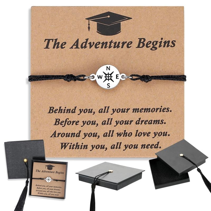 Graduation Compass Bracelet for Class of 2026 Inspirational Gift for Her Him, High School College 8th Grade Graduate, Stainless Steel with Heartfelt Card & Graduation Cap Box