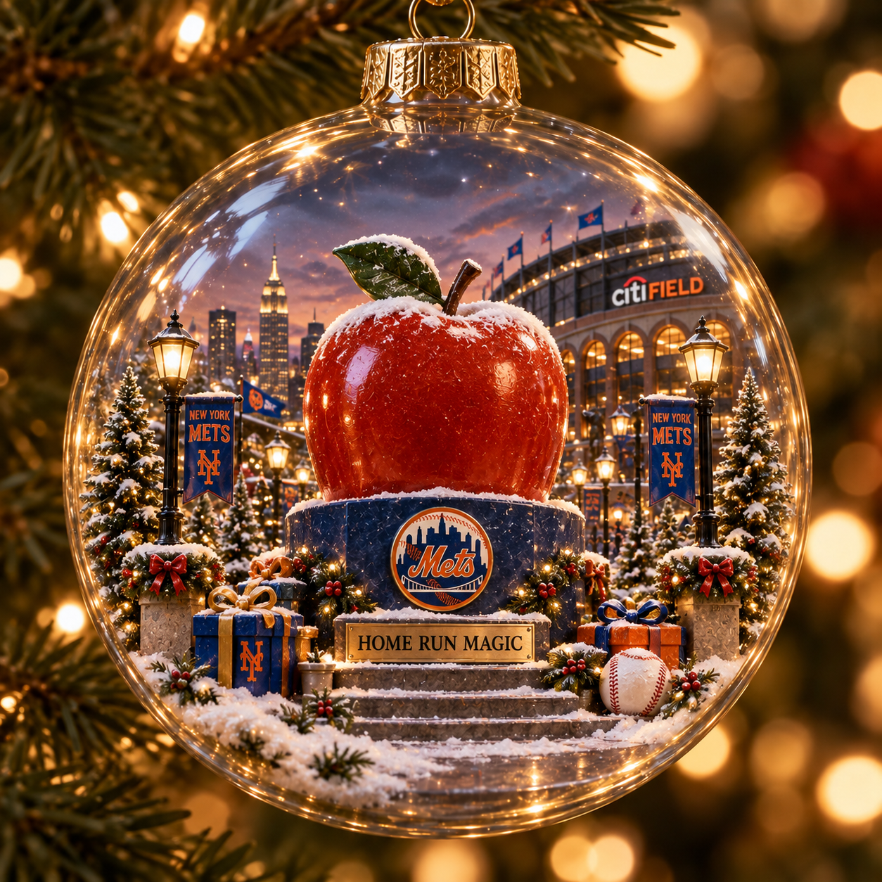 🧡💙 Baseball Brings Us Together — Light-Up Baseball Diorama Ornament