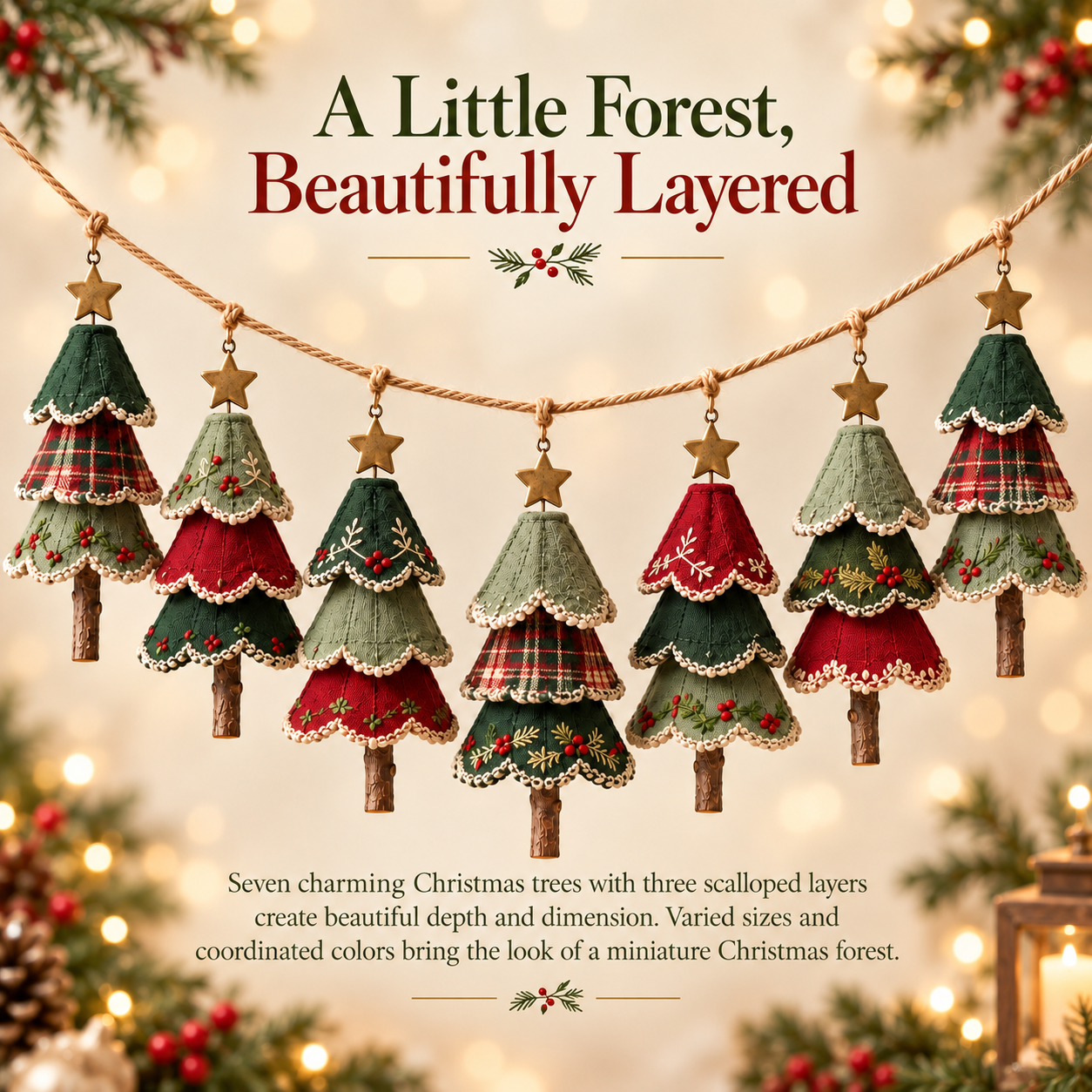 Woodland Christmas Tree Garland – Set of 7