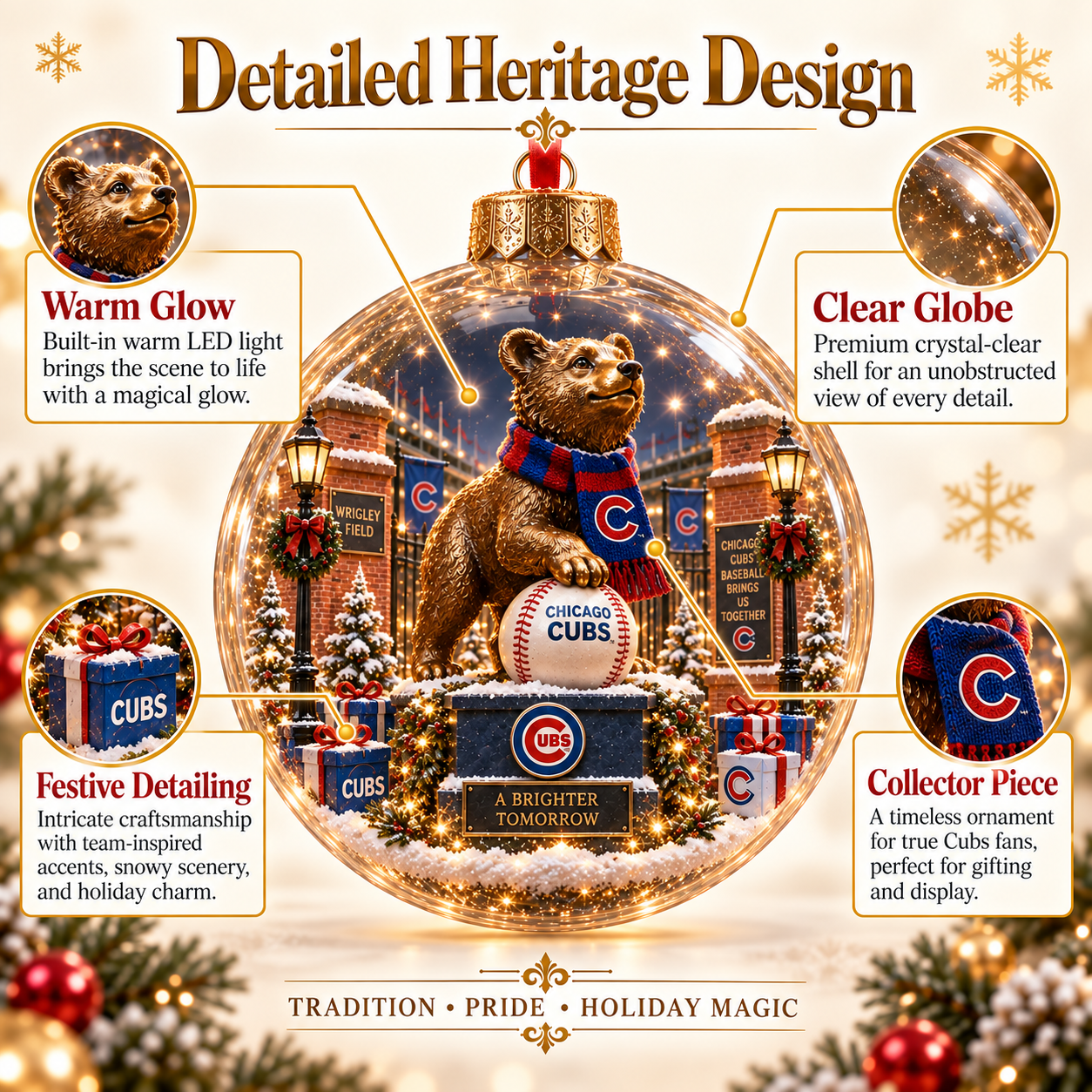 🎄 Fly the W — Light-Up Baseball Heritage Diorama Ornament