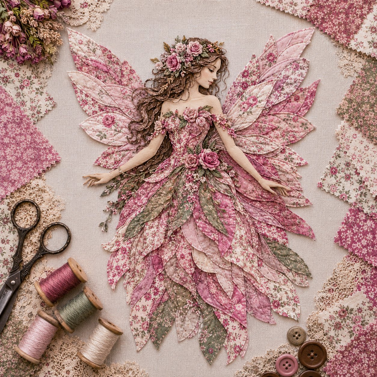 🔥LAST DAY 49% OFF-🧚‍♀️🌸 Premium Fairy Patchwork DIY Kit | High-Quality Layered Fabric with Floral Wings DIY Handmade Fantasy Wall Decor ✨