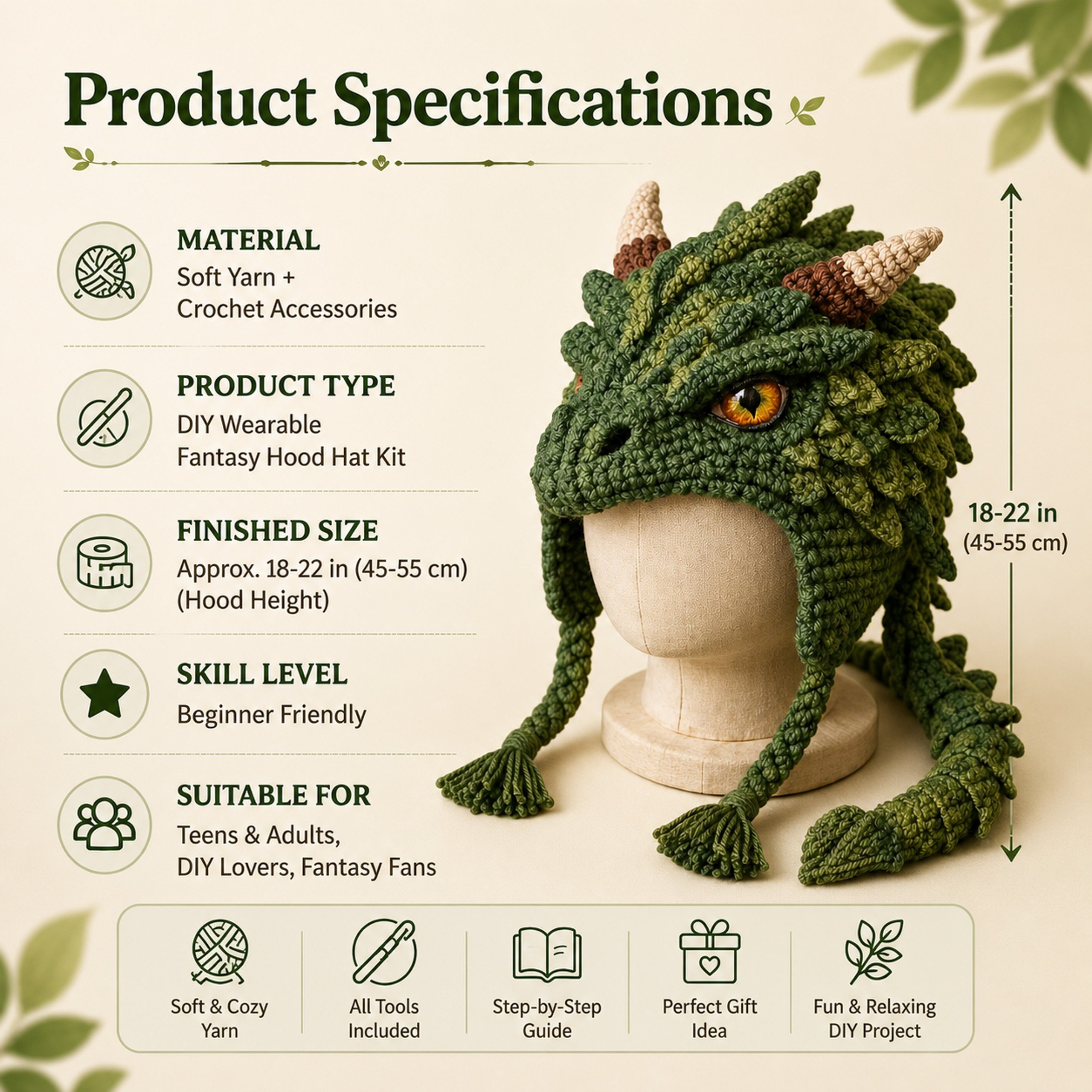🔥LAST DAY 50% OFF - 🧵Fantasy Hood Hat DIY Crochet Kit – Create Your Own Magical Wearable Character Hat🎁Beginner Friendly