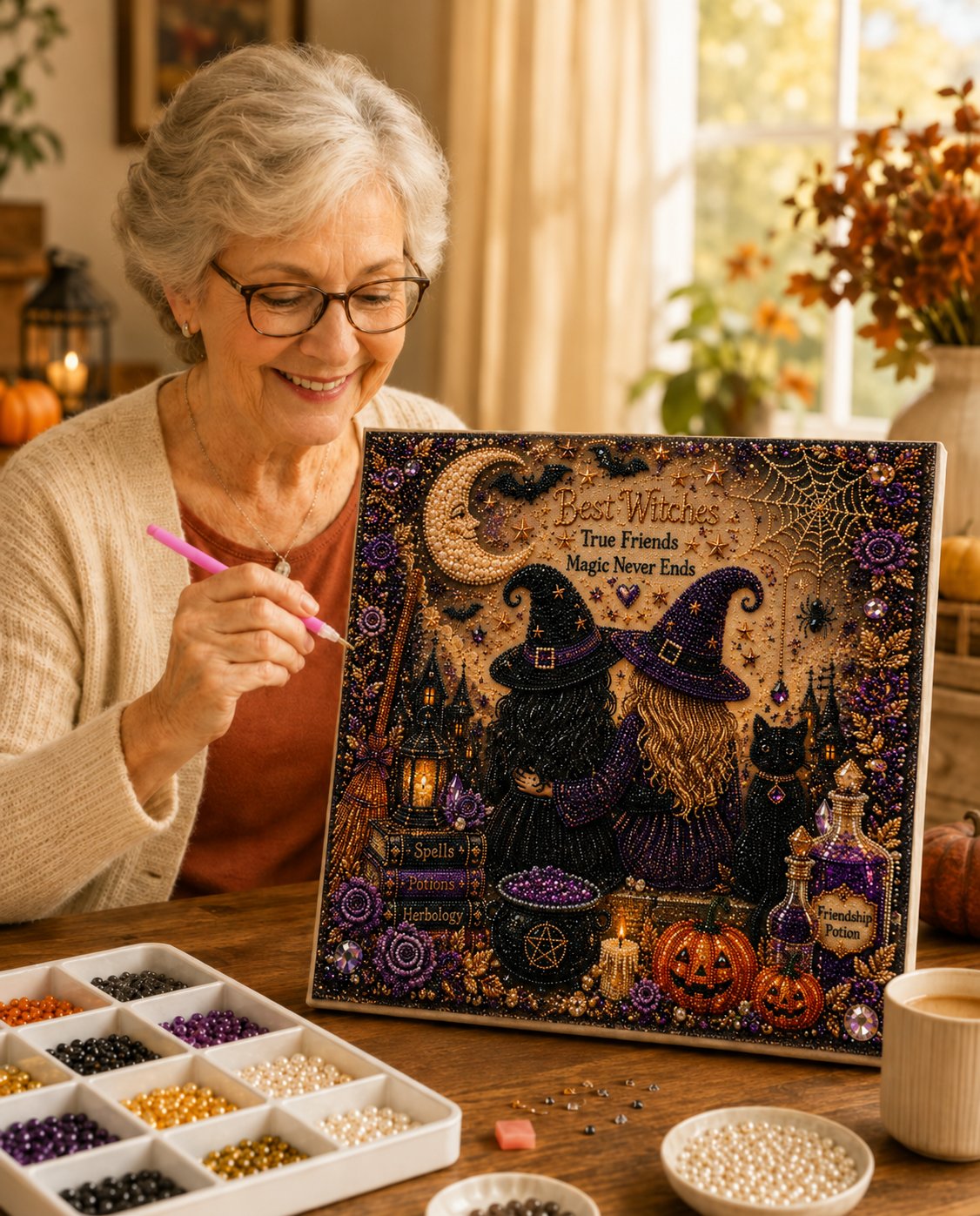 🧘Relaxing & Beginner-Friendly- 👻Cute Ghosts Pumpkins 3D Pearl Mosaic Art Kit