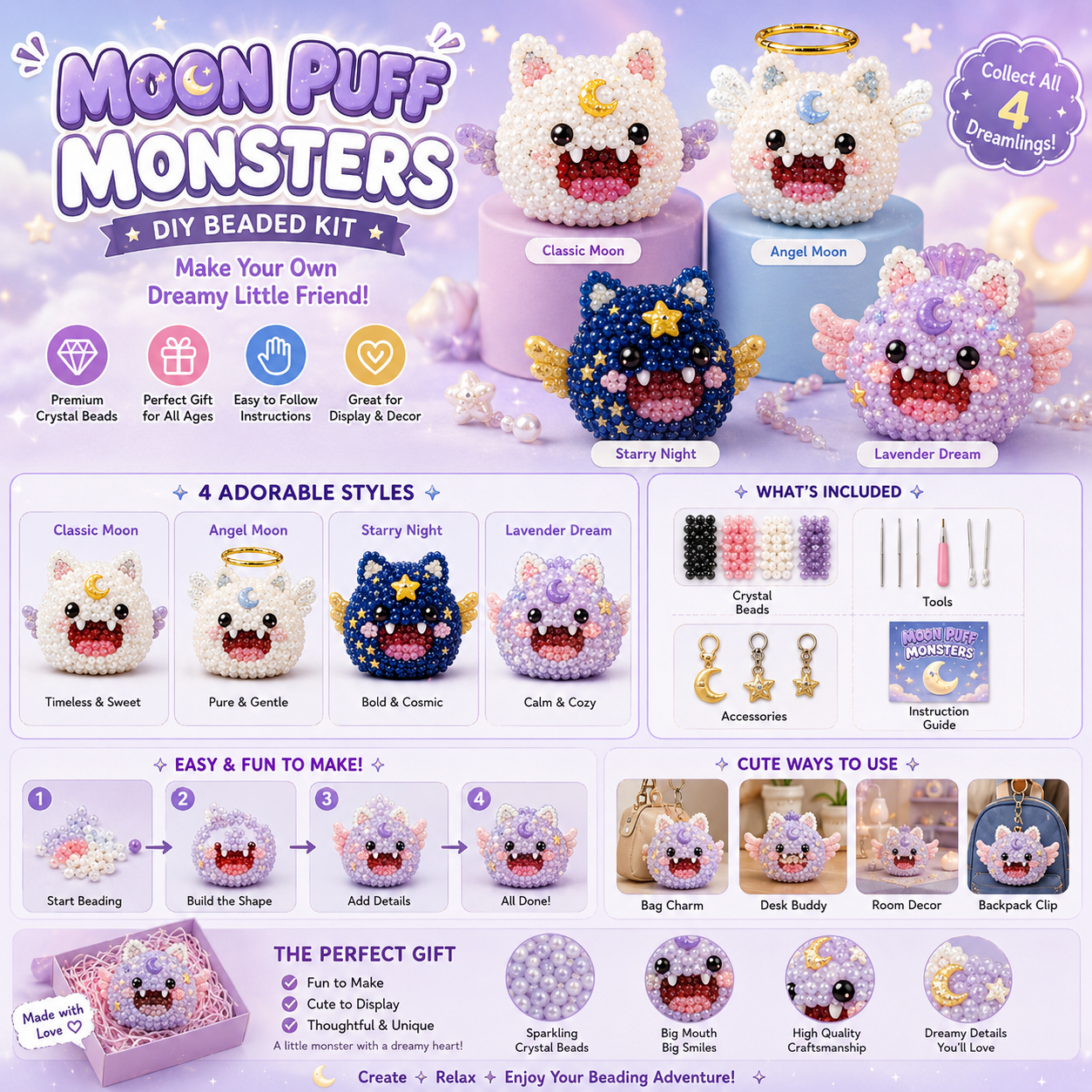 Chubby Chomp Pals DIY Beaded Kit – Cute Collectible Monster Craft Set
