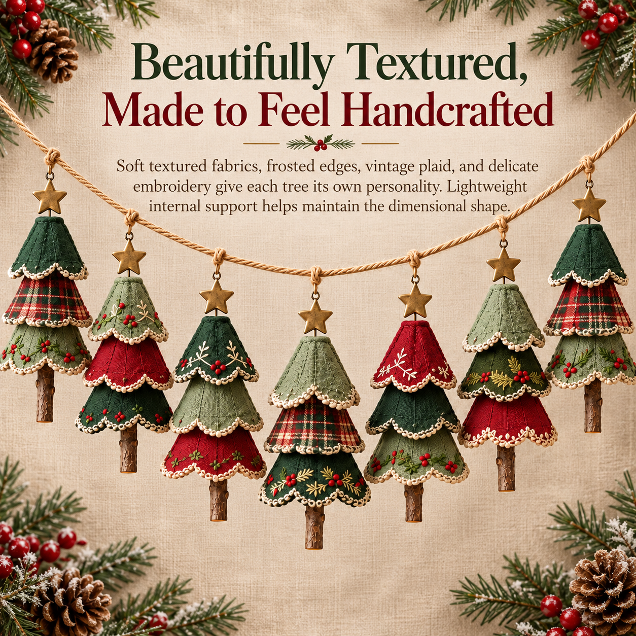 Woodland Christmas Tree Garland – Set of 7