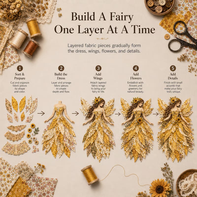 🔥LAST DAY 49% OFF-🧚‍♀️🌸 Premium Fairy Patchwork DIY Kit | High-Quality Layered Fabric with Floral Wings DIY Handmade Fantasy Wall Decor ✨