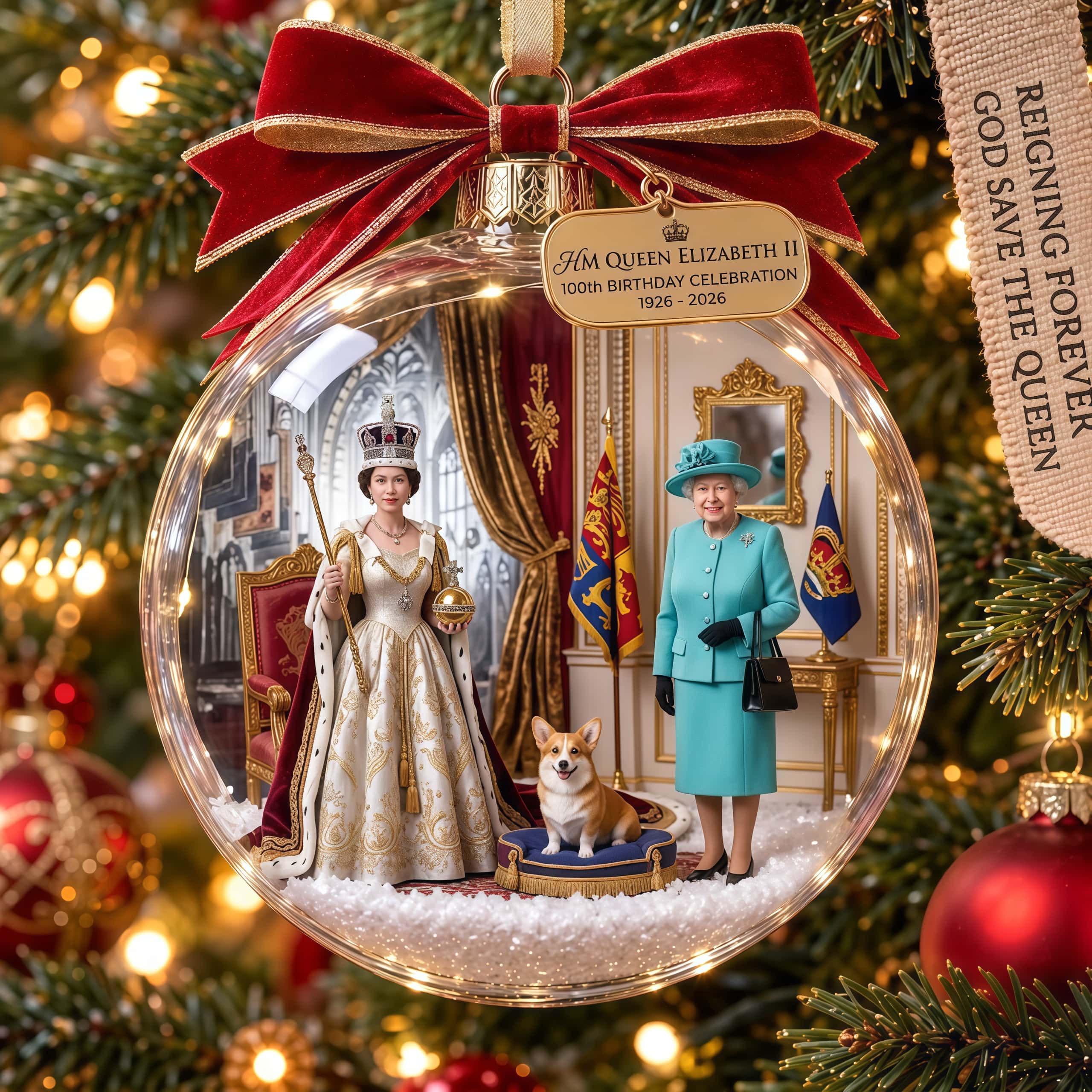 Queen Elizabeth II Centenary Celebration (1926–2026) hristmas Globe Bauble Ornament