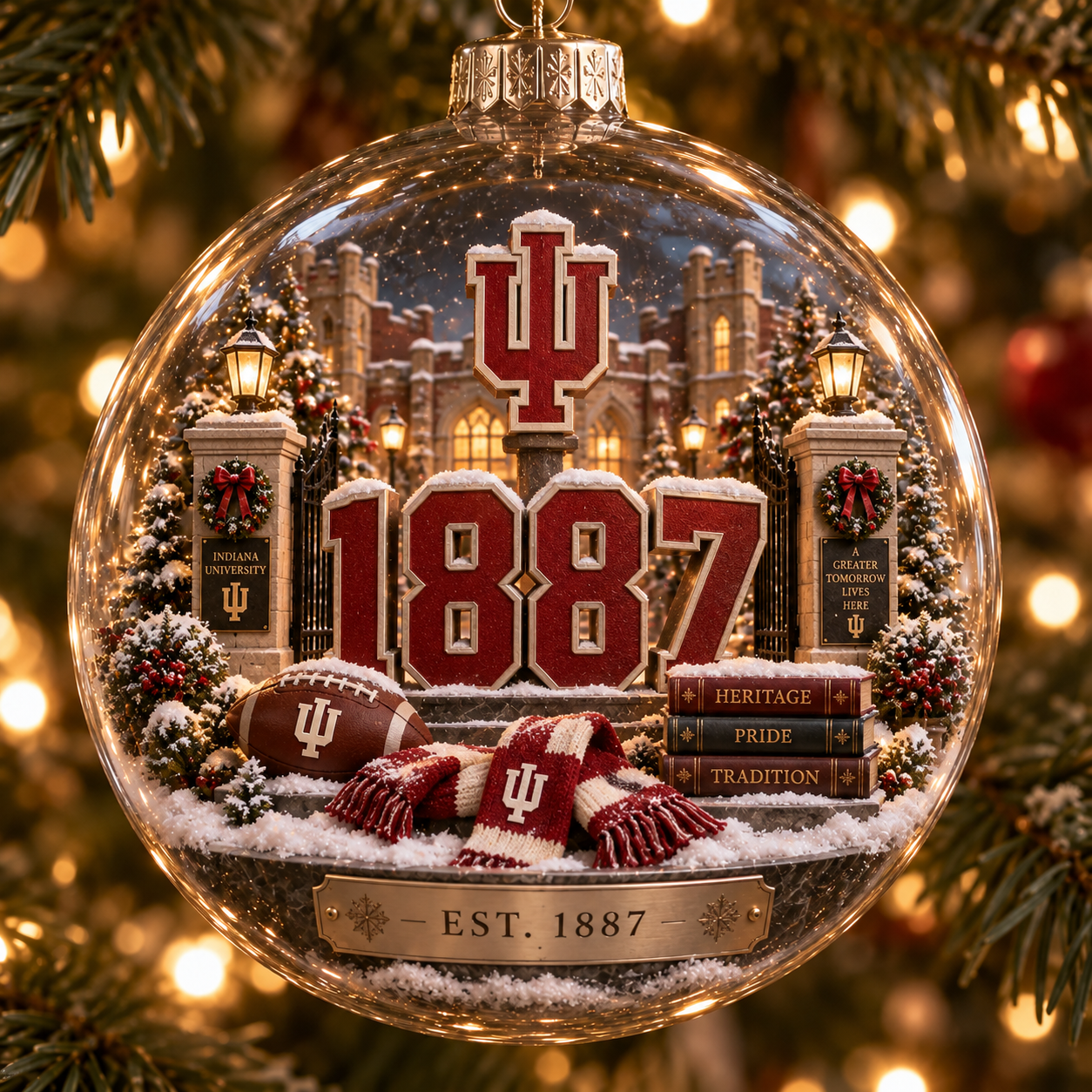 🎄 Go Hoosiers — Light-Up College Football Diorama Ornament