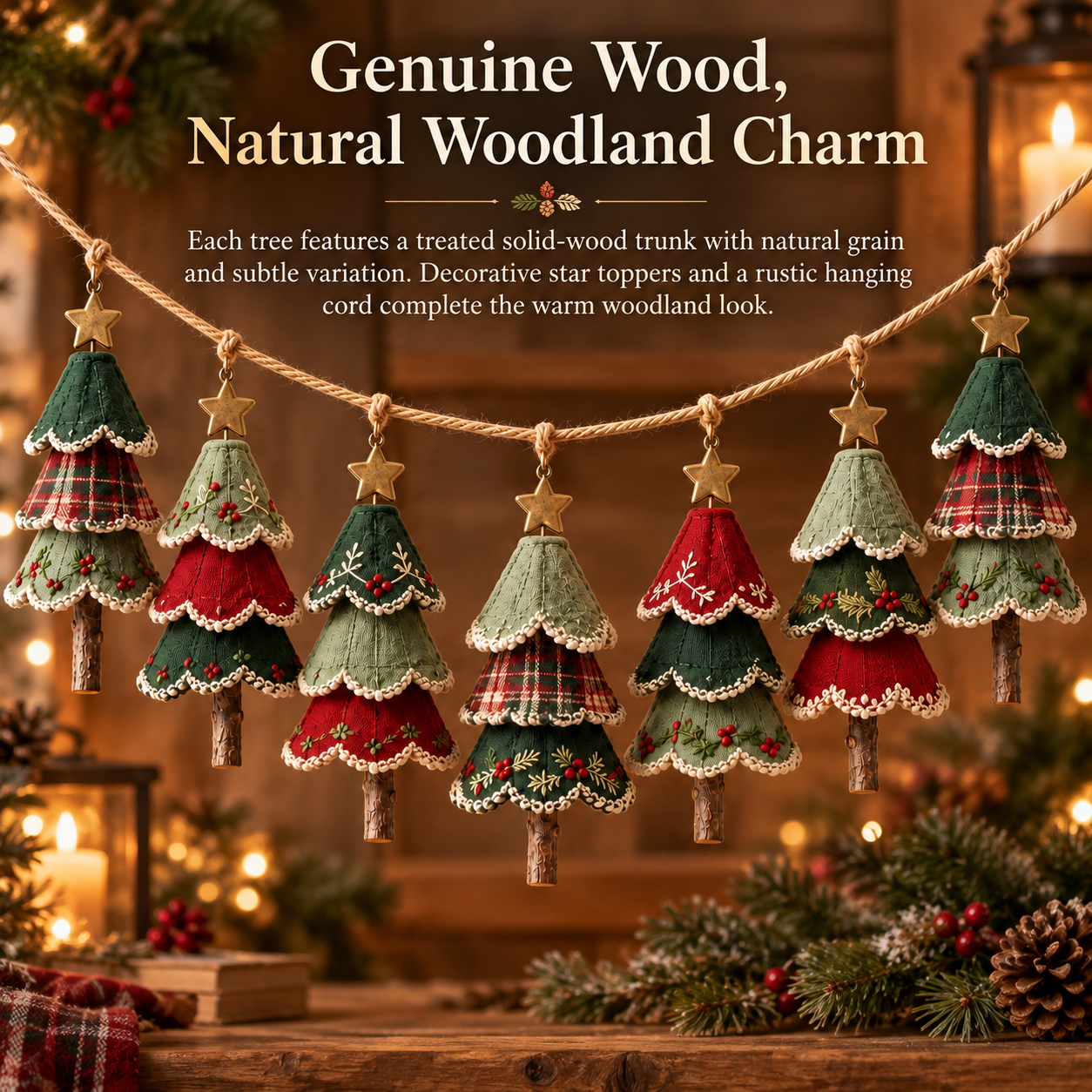 Woodland Christmas Tree Garland – Set of 7