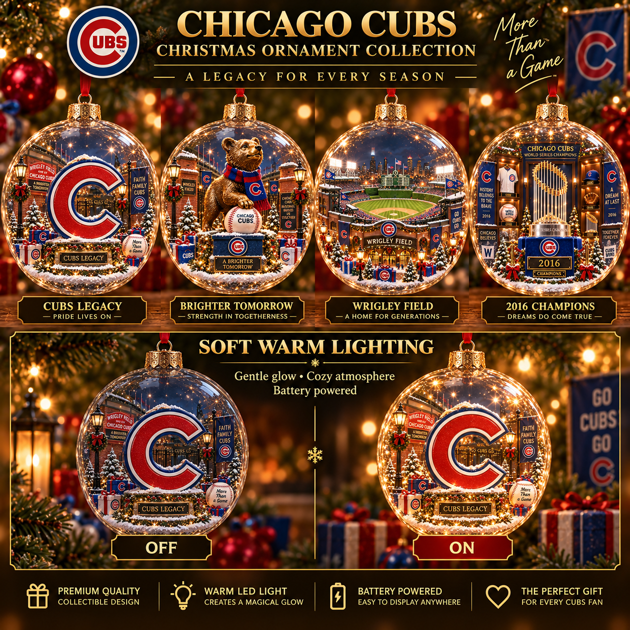 🎄 Fly the W — Light-Up Baseball Heritage Diorama Ornament