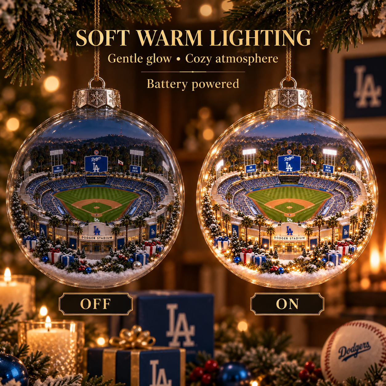 🎄 Think Blue — Light-Up Baseball Diorama Ornament