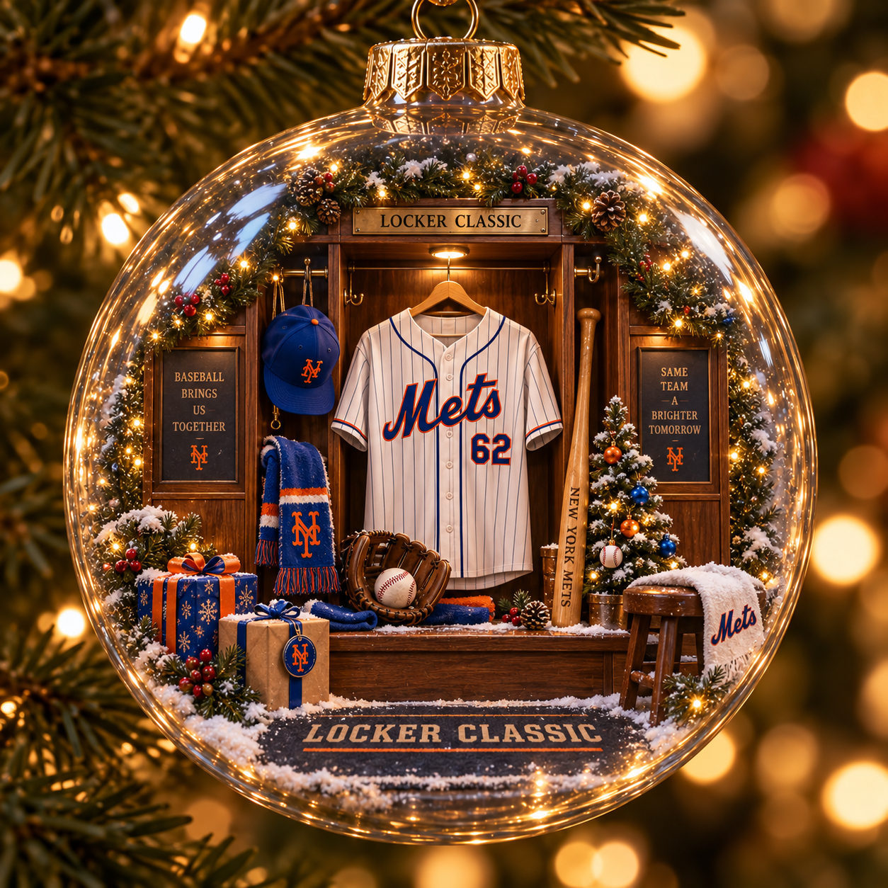 🧡💙 Baseball Brings Us Together — Light-Up Baseball Diorama Ornament