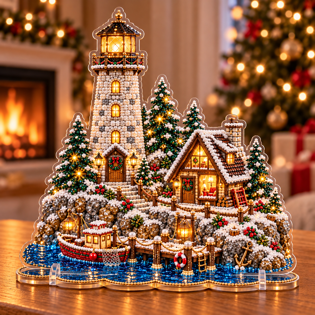 🎄 Christmas Lighthouse Village – DIY Sparkling 3D Diamond Art Decoration Kit