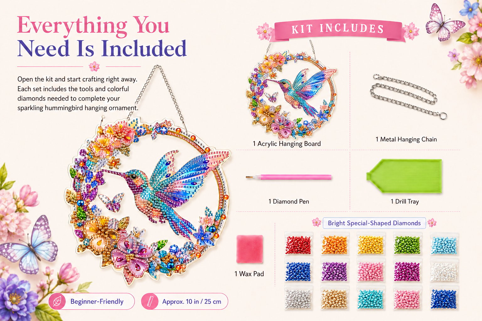 ☀️LAST DAY 70% OFF🌈 - Hummingbird Diamond Art Hanging Ornament Kit