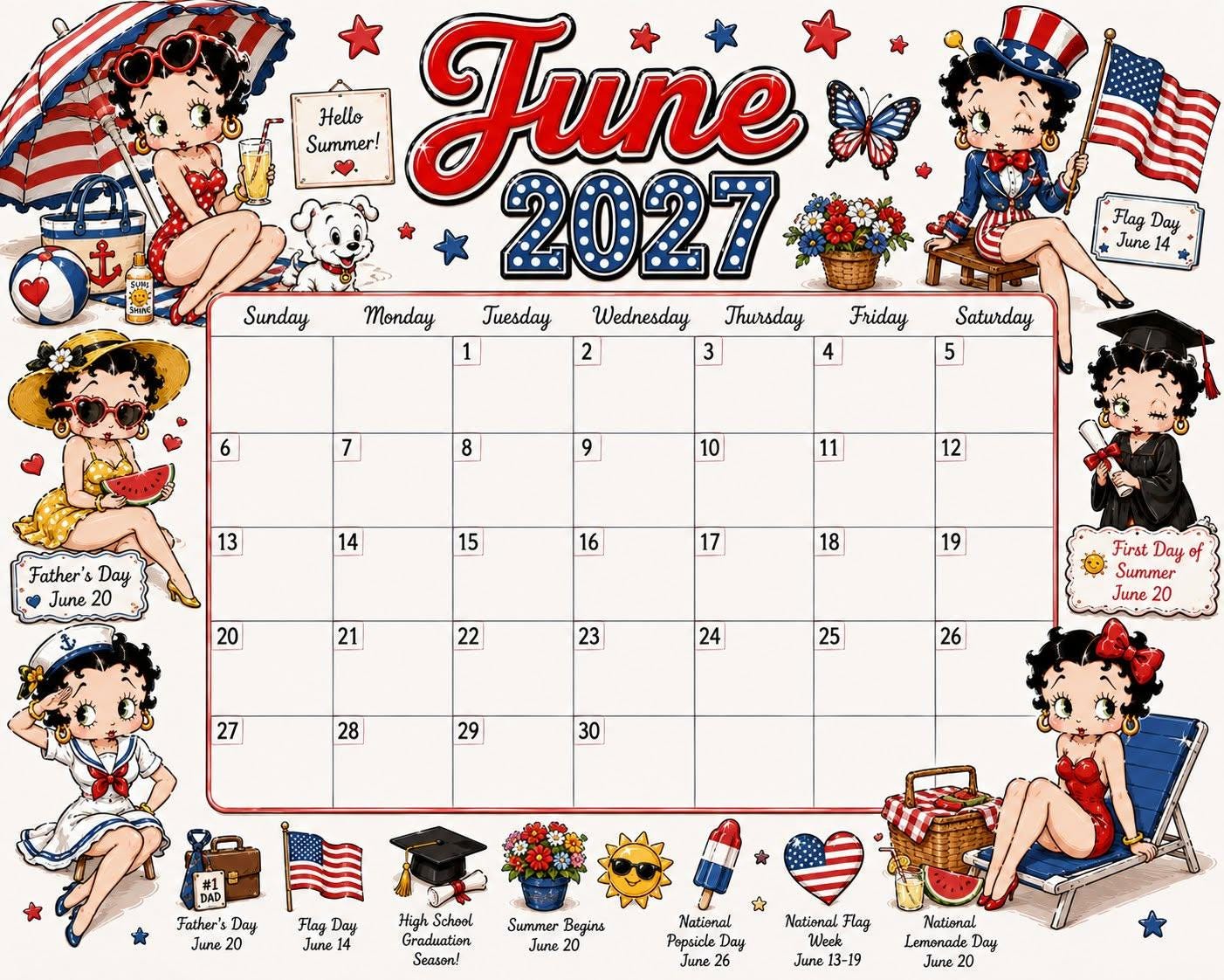 🎀 2027 Vintage Cartoon Wall Calendar