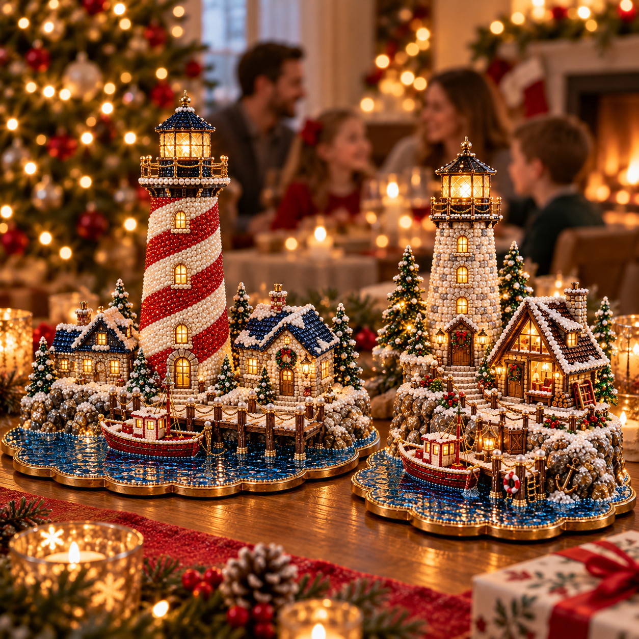 🎄 Christmas Lighthouse Village – DIY Sparkling 3D Diamond Art Decoration Kit