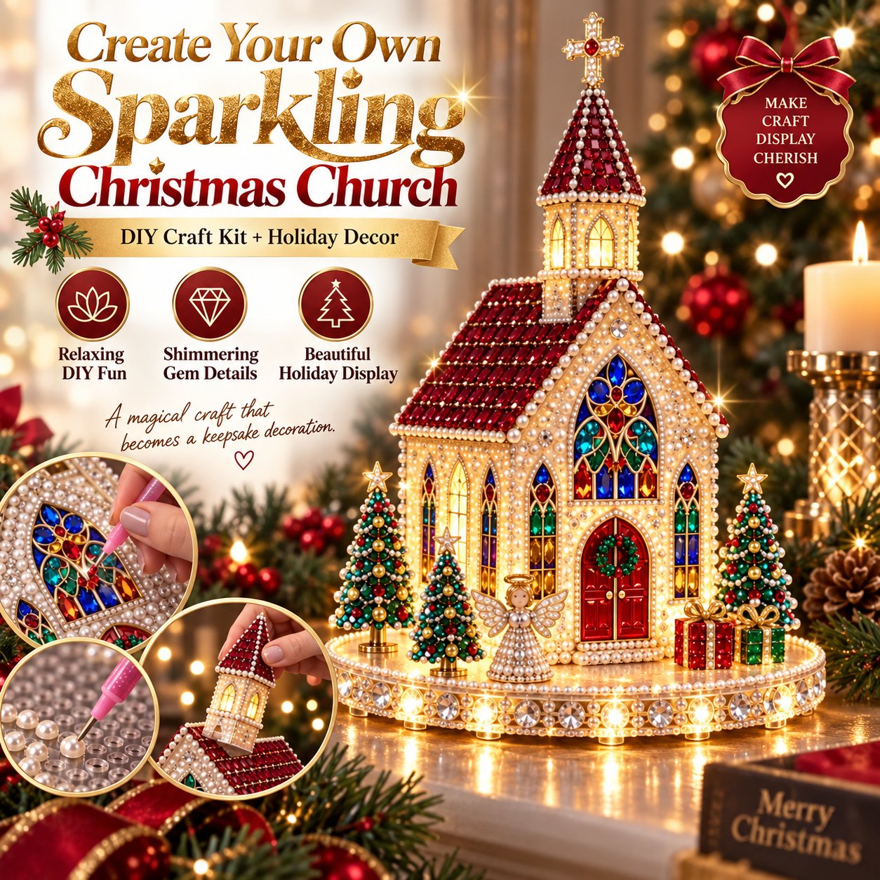 Last Day 70% OFF –✨🔥 Sparkling Christmas Church DIY Gem Art Kit
