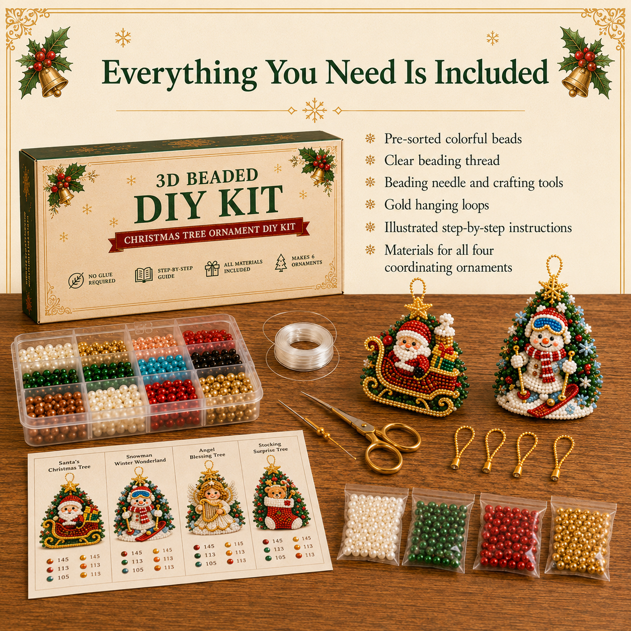 🔥Limited time 70% OFF -🎄 3D Beaded Christmas Tree Ornament DIY Kit (🧘Relaxing & Beginner-Friendly)