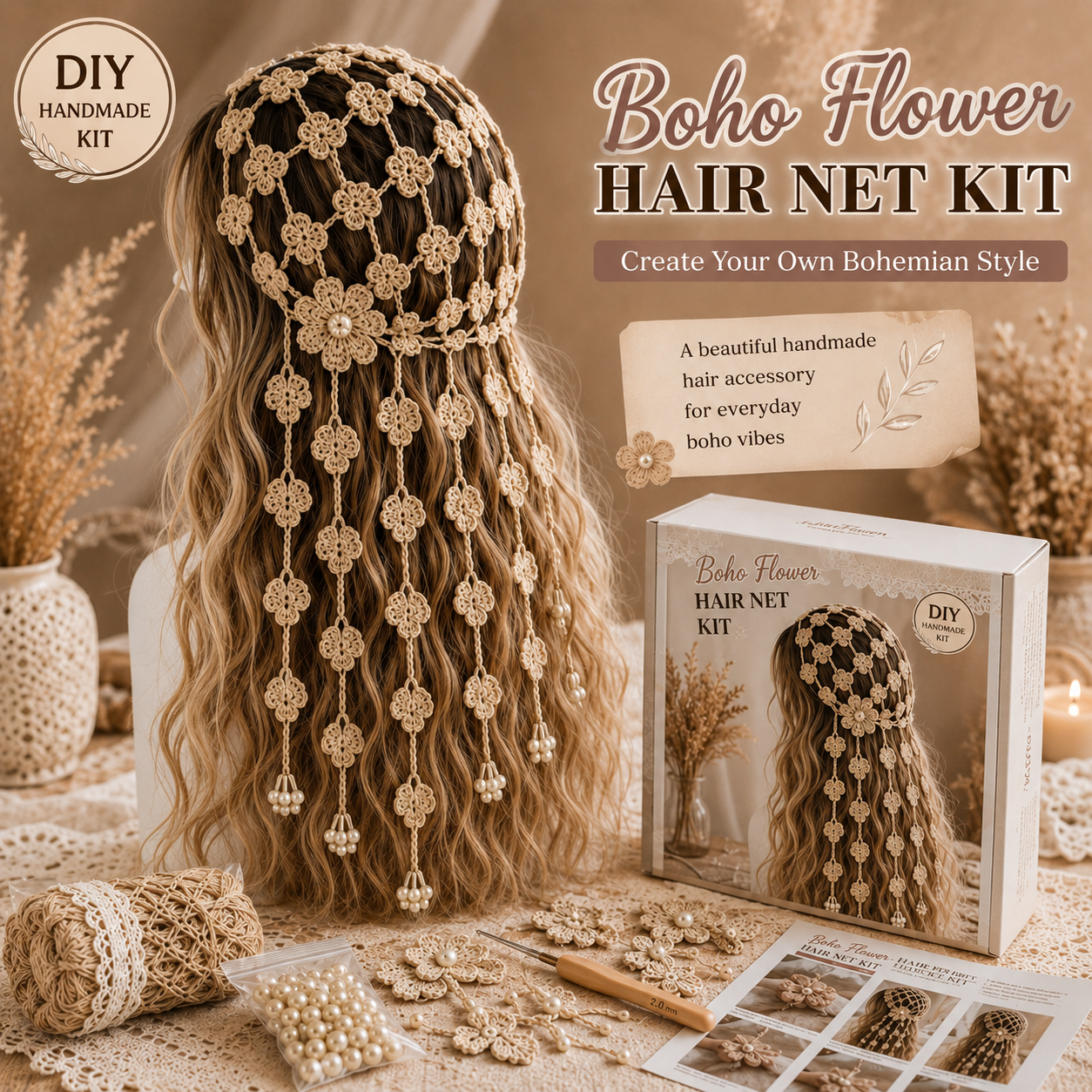 DIY Boho Crochet Hair Snood Kit