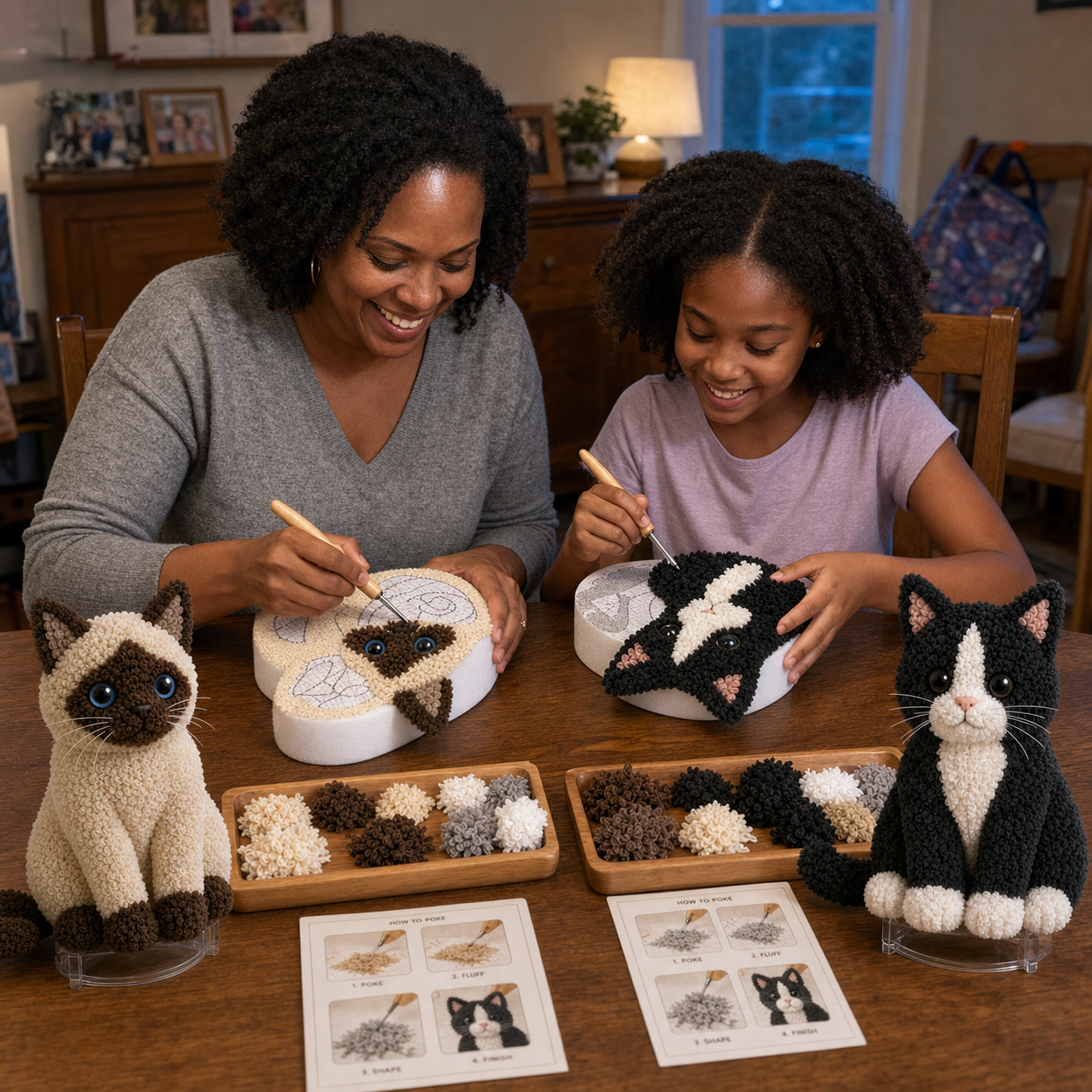 Cozy Cat Fabric Poke Art Kit – No-Sew DIY Textured Cat Craft