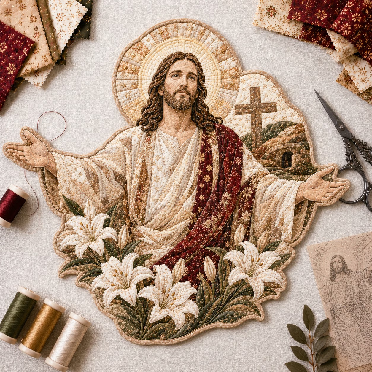 ✝️🧵 Premium Handmade Patchwork Jesus DIY Kit | High-Quality Layered Fabric with Stitched Details DIY Handmade Devotional Decor 🕊️✨