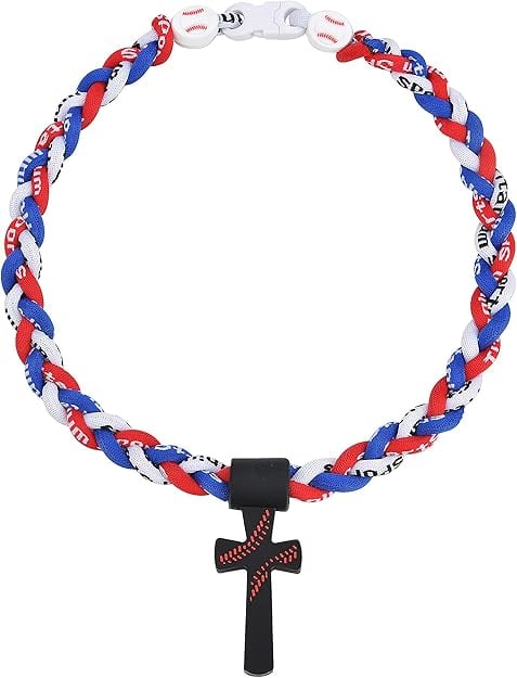 Triple-Rope Tornado Baseball Necklace Cross Charm Pendant with "I CAN DO ALL THINGS PHL4:13