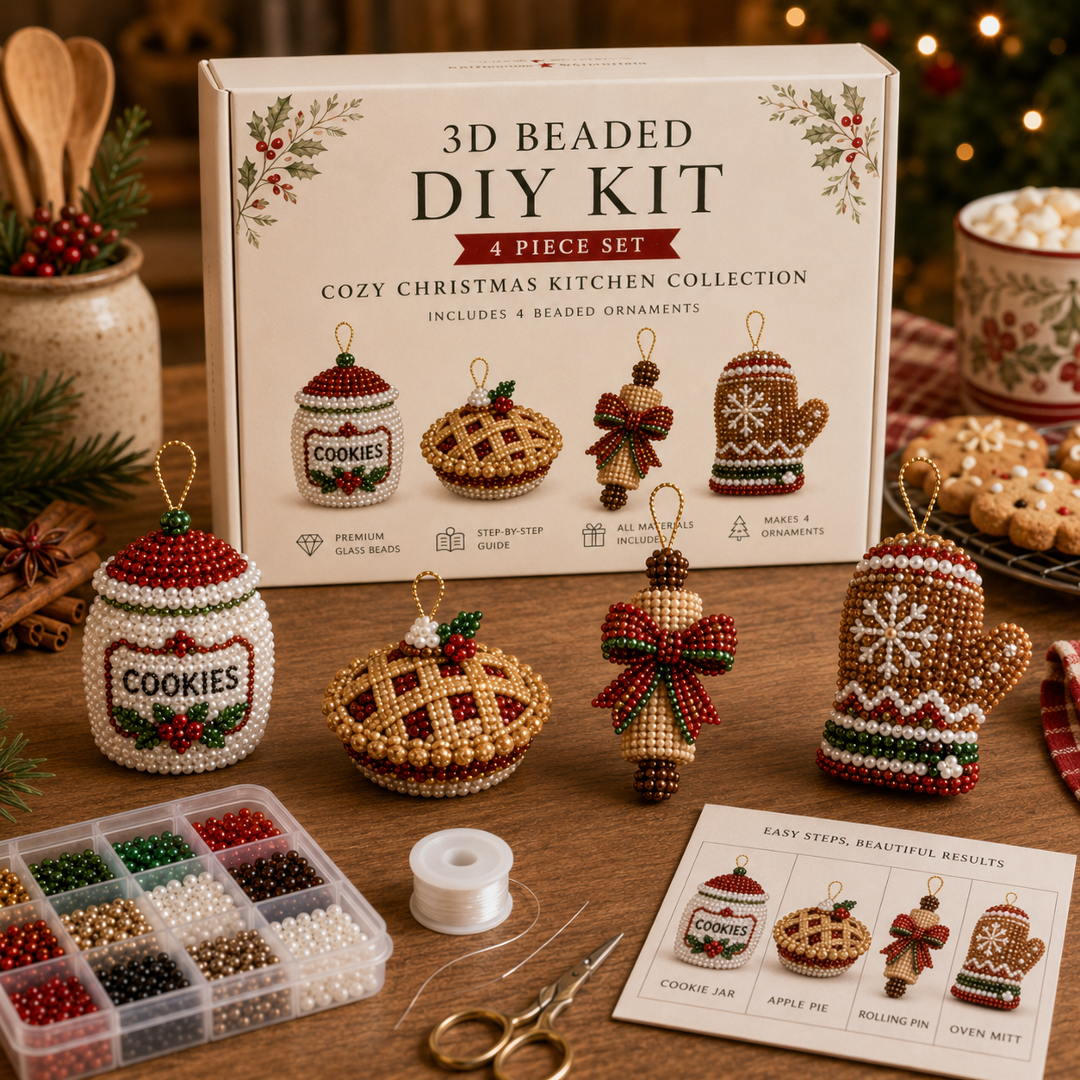 🧘 Relaxing & Beginner-Friendly-💎4-Piece 3D Beaded Christmas Ornament DIY Kit 