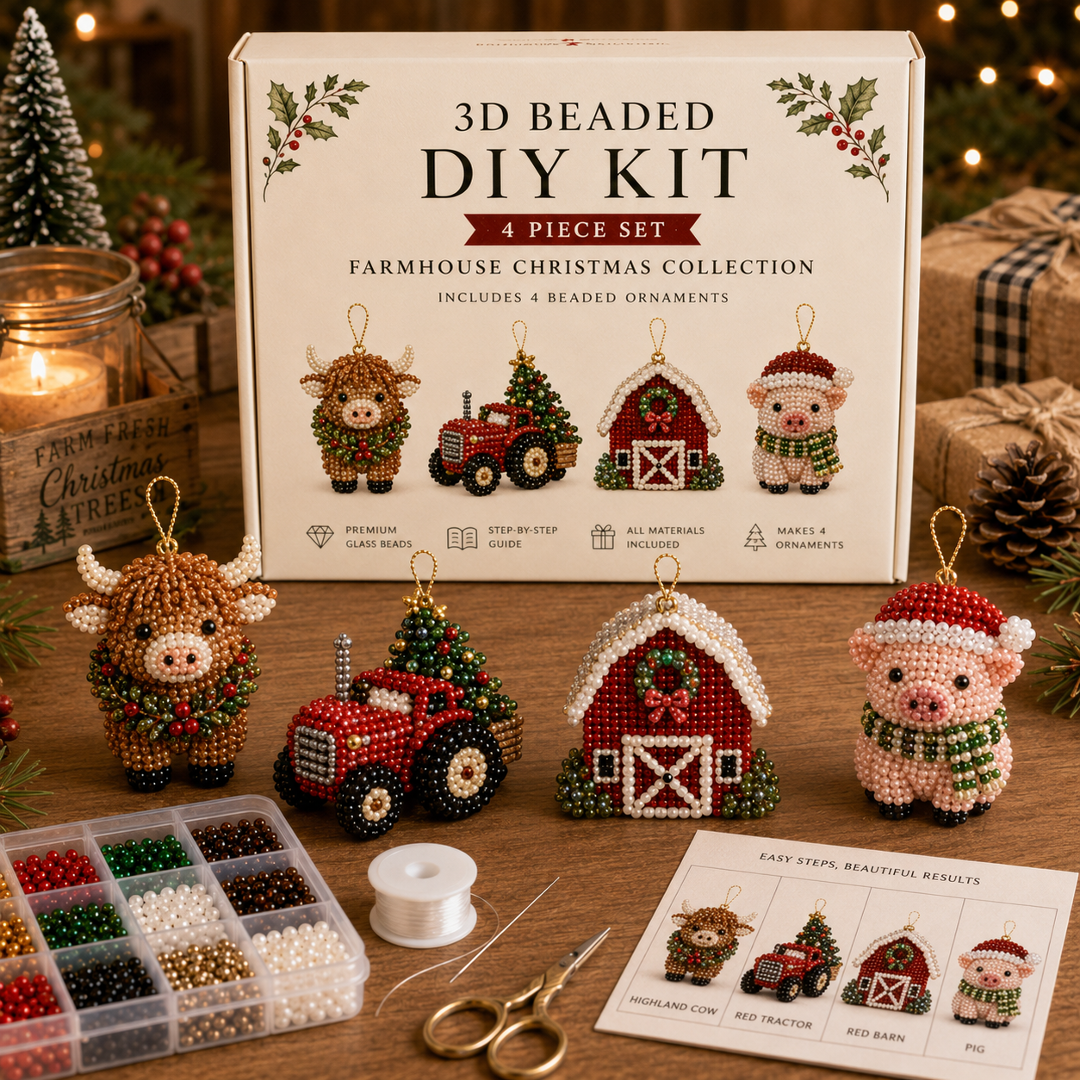🧘 Relaxing & Beginner-Friendly-💎4-Piece 3D Beaded Christmas Ornament DIY Kit 