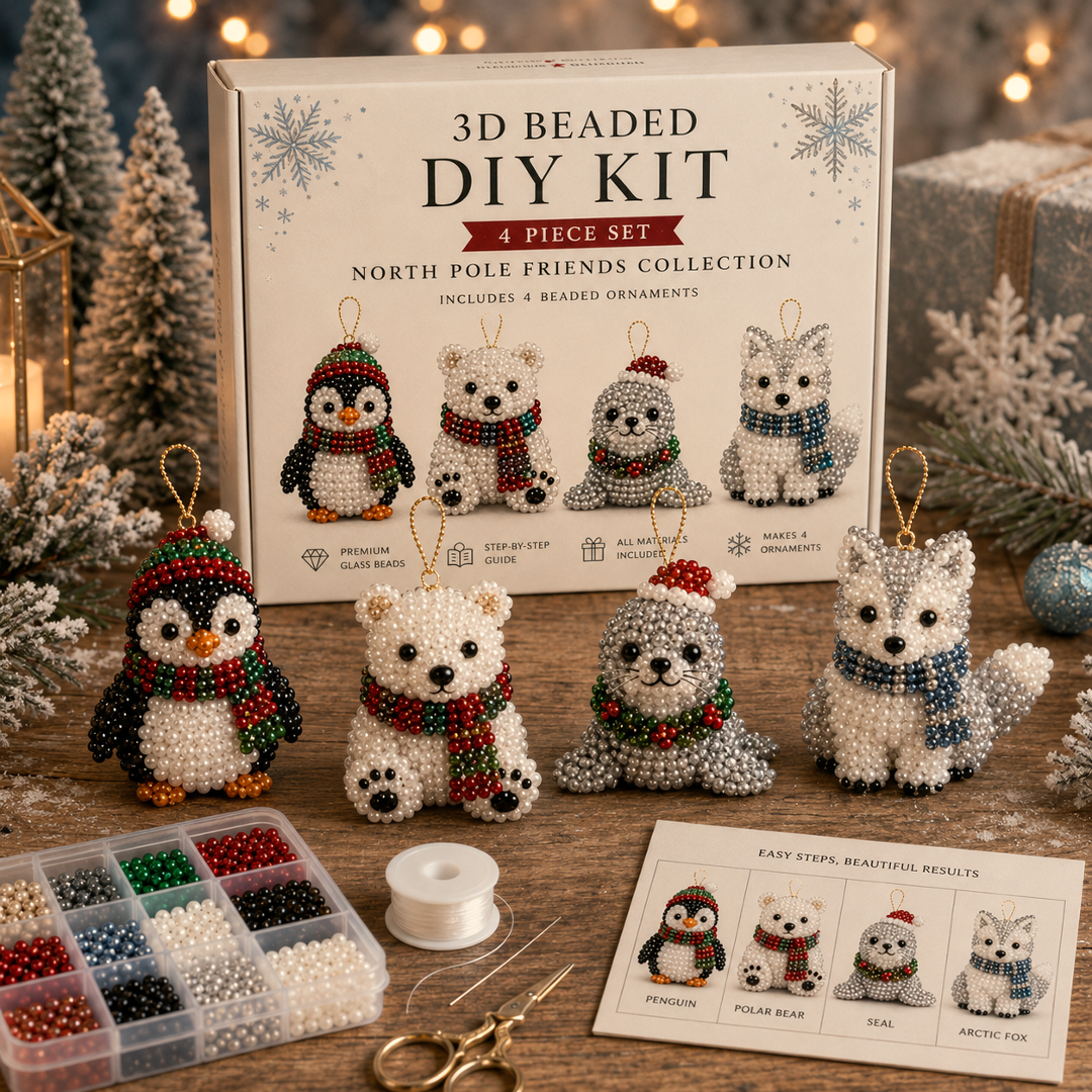 🧘 Relaxing & Beginner-Friendly-💎4-Piece 3D Beaded Christmas Ornament DIY Kit 