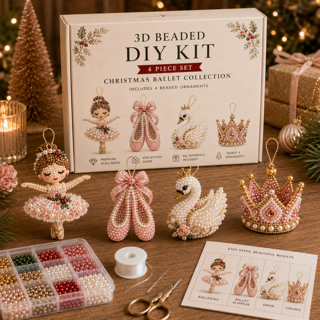 🧘 Relaxing & Beginner-Friendly-💎4-Piece 3D Beaded Christmas Ornament DIY Kit 