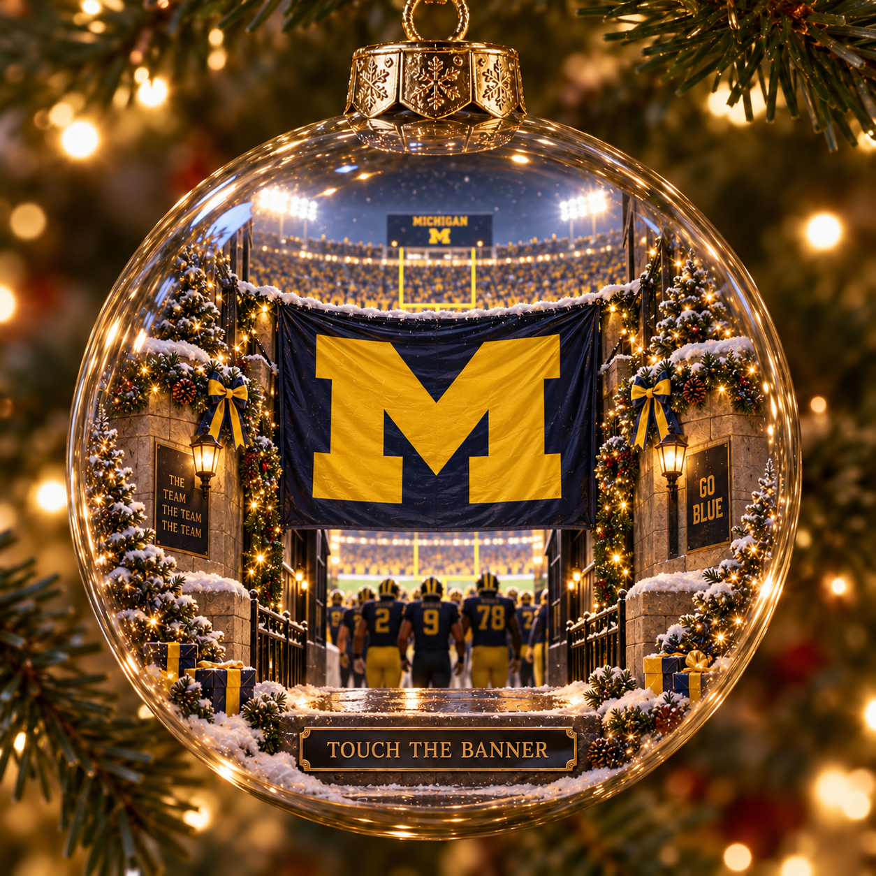 🏈🎄 Go Blue – Light-Up College Football Heritage Christmas Ornament