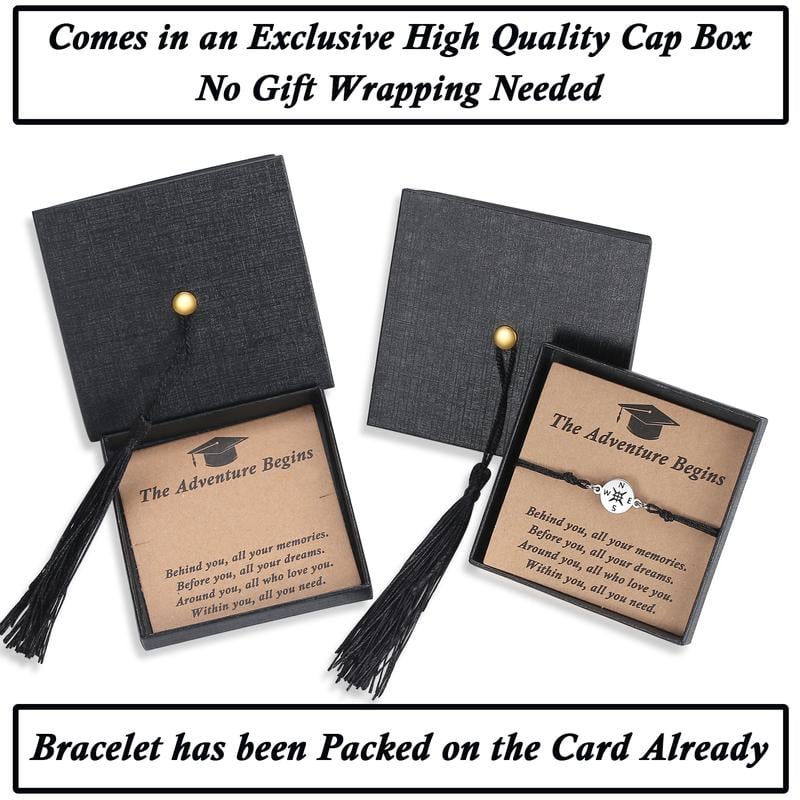 Graduation Compass Bracelet for Class of 2026 Inspirational Gift for Her Him, High School College 8th Grade Graduate, Stainless Steel with Heartfelt Card & Graduation Cap Box
