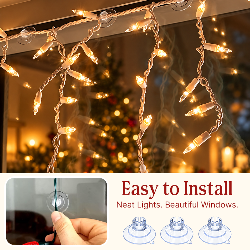 🎄 Christmas Light Suction Cup Clips | Clear Window Light Hangers
