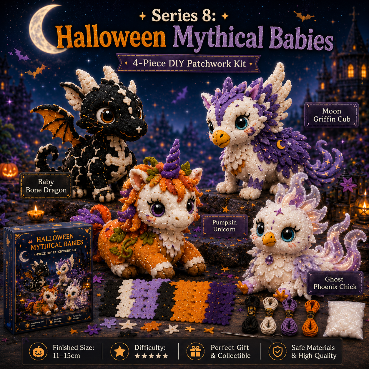 Halloween Friends 4 Piece DIY Patchwork Kit Collection 🎃🧵
