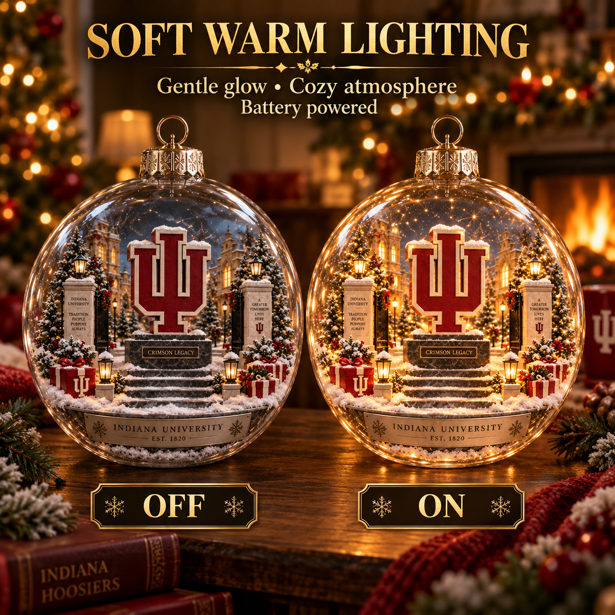 🎄 Go Hoosiers — Light-Up College Football Diorama Ornament