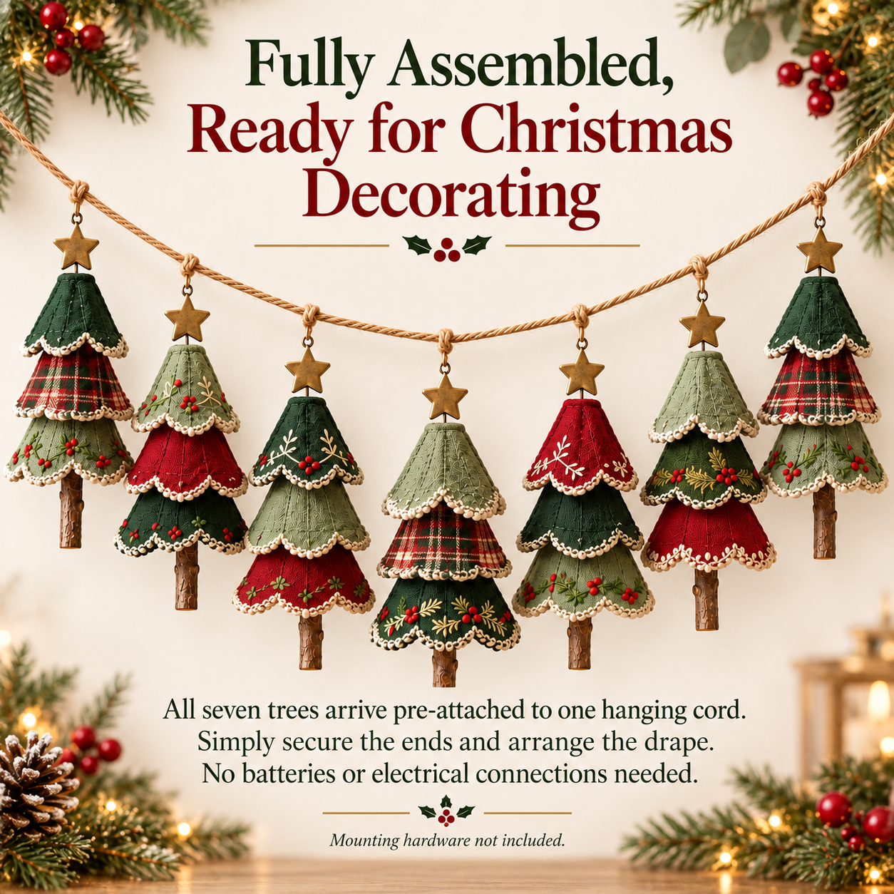 Woodland Christmas Tree Garland – Set of 7