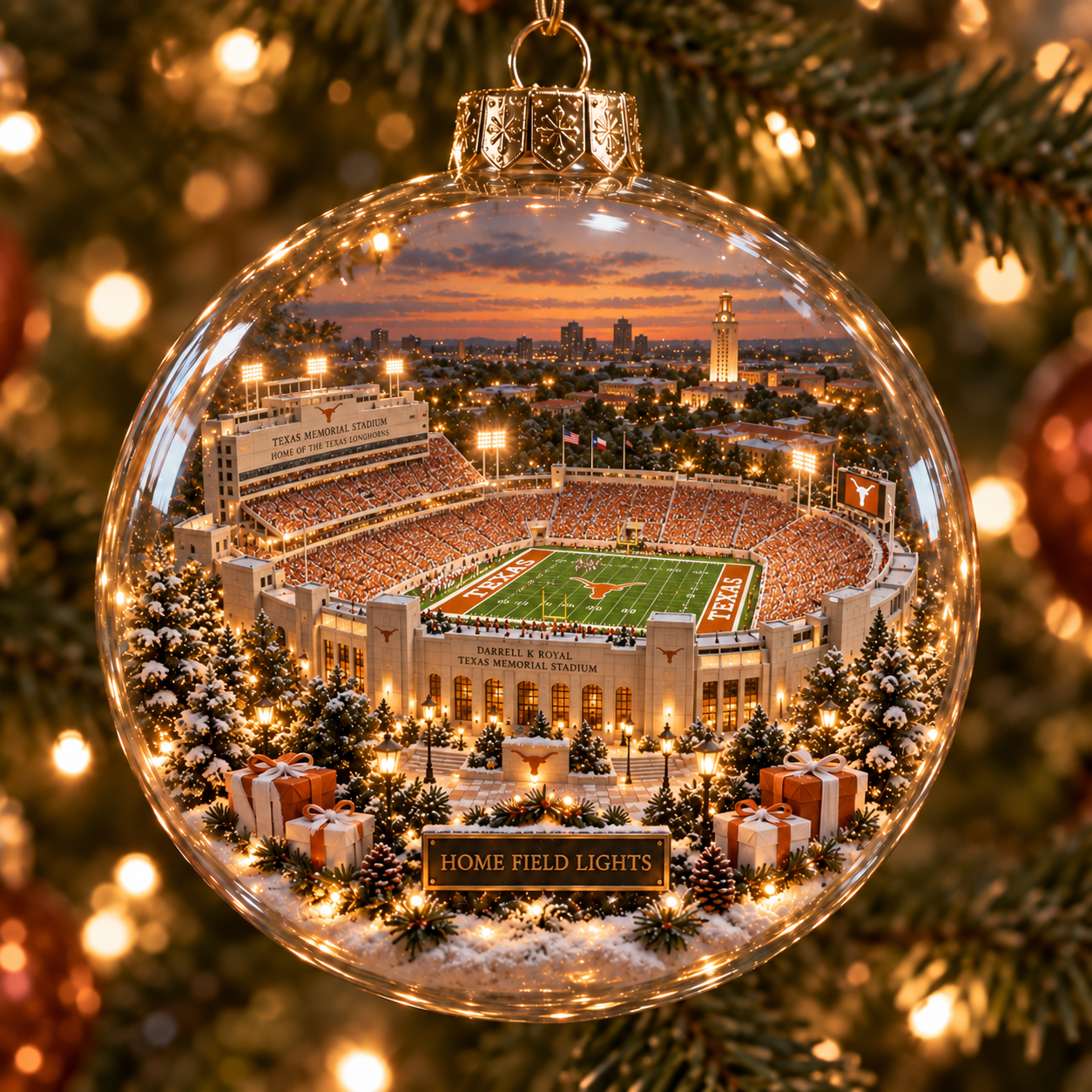 🏈🎄 Hook ’Em – Light-Up College Football Heritage Christmas Ornament