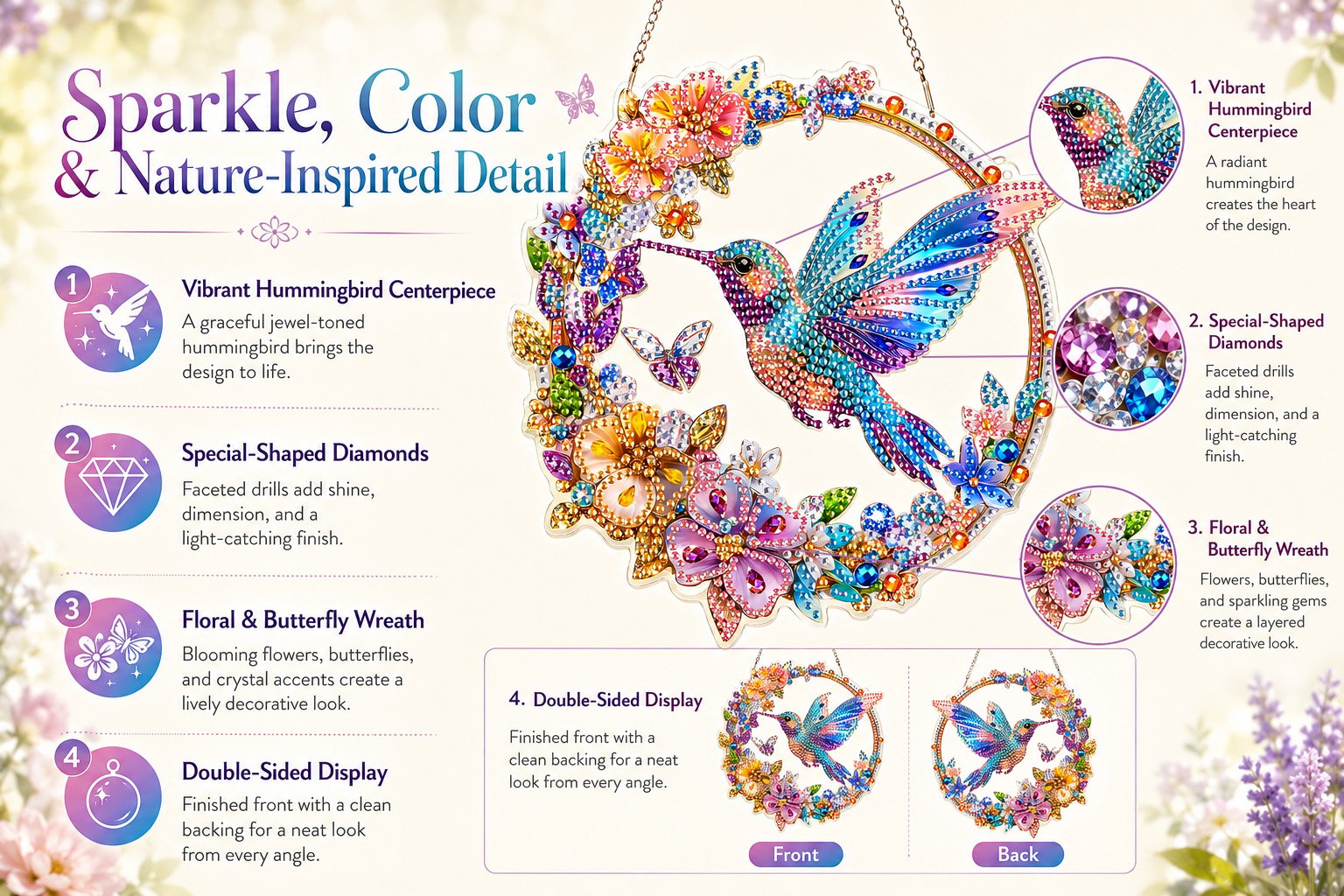 ☀️LAST DAY 70% OFF🌈 - Hummingbird Diamond Art Hanging Ornament Kit