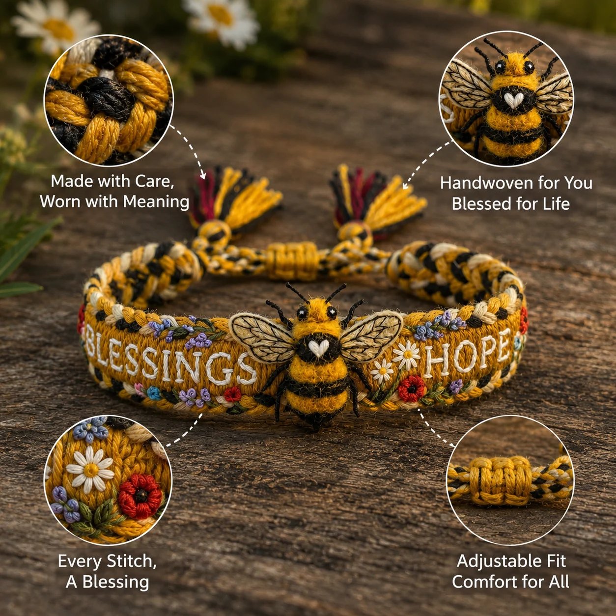 Blessings & Hope 2026 Limited Edition Handmade Honey Bee Woven Bracelet