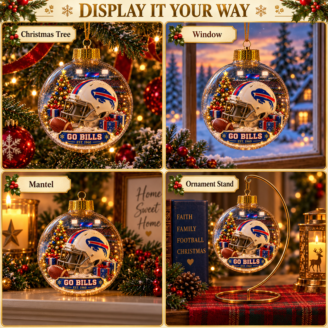 🏈🎄 Light-Up Football Team Christmas Ornament